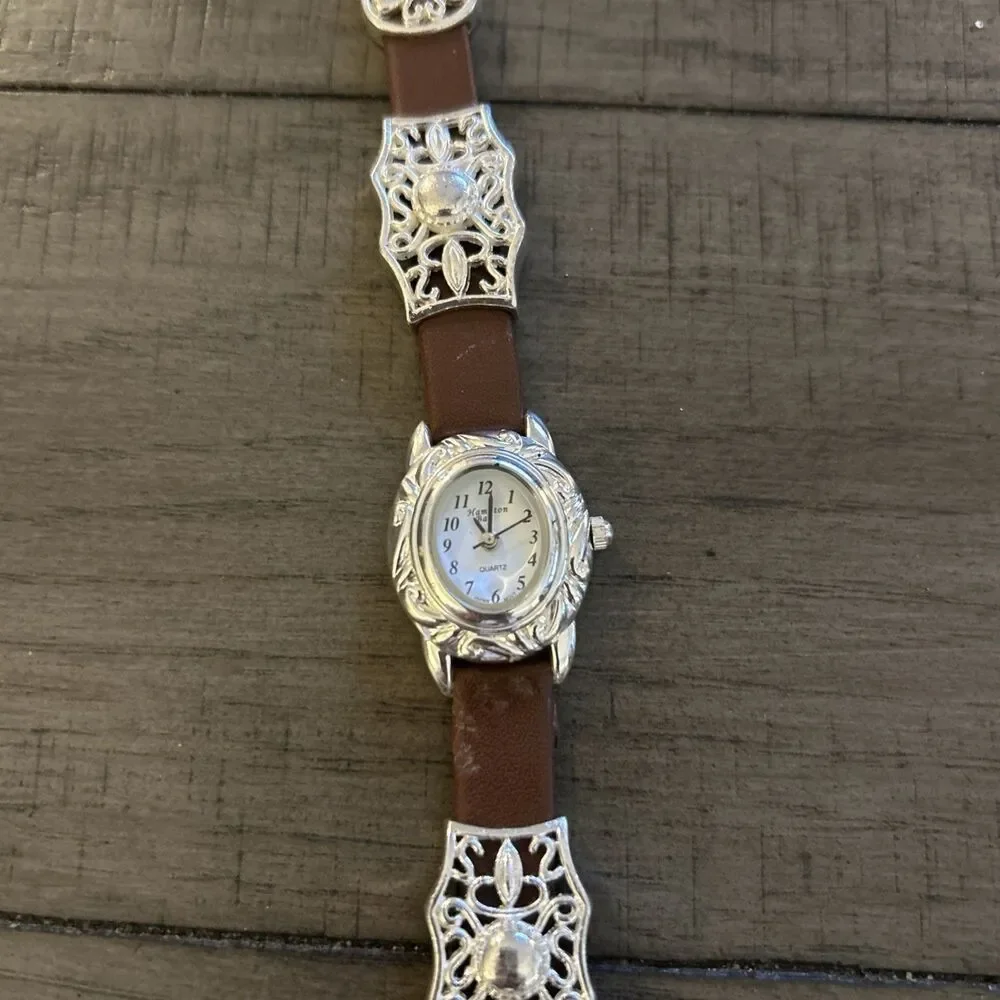 Hampton Bay Women’s Watch With Silver Tone Casing, Leather Band, New Battery